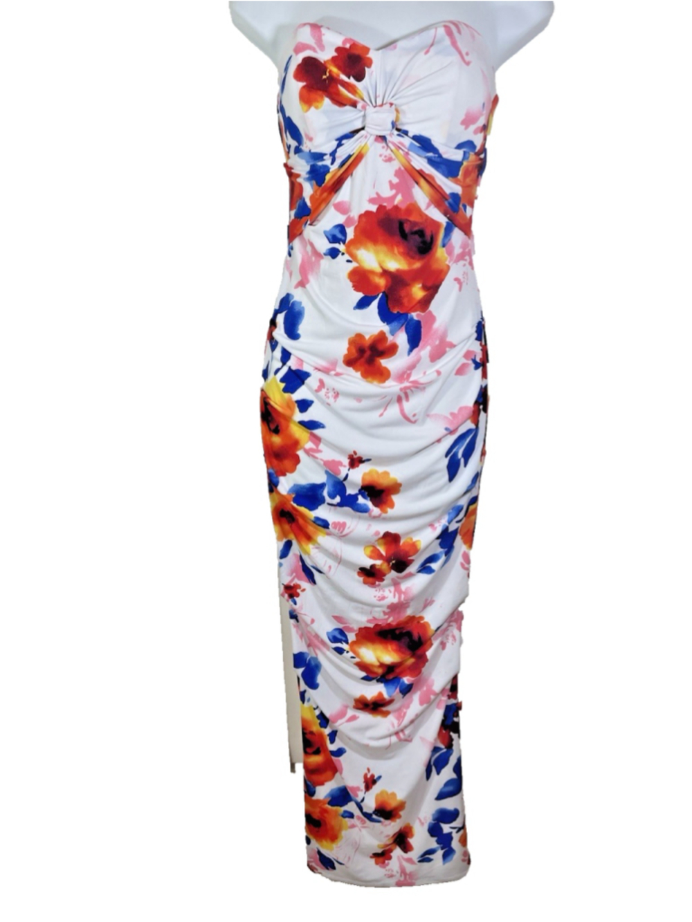 Rubber Ducky Ruched Strapless Multicolor Floral Maxi Dress Sz S